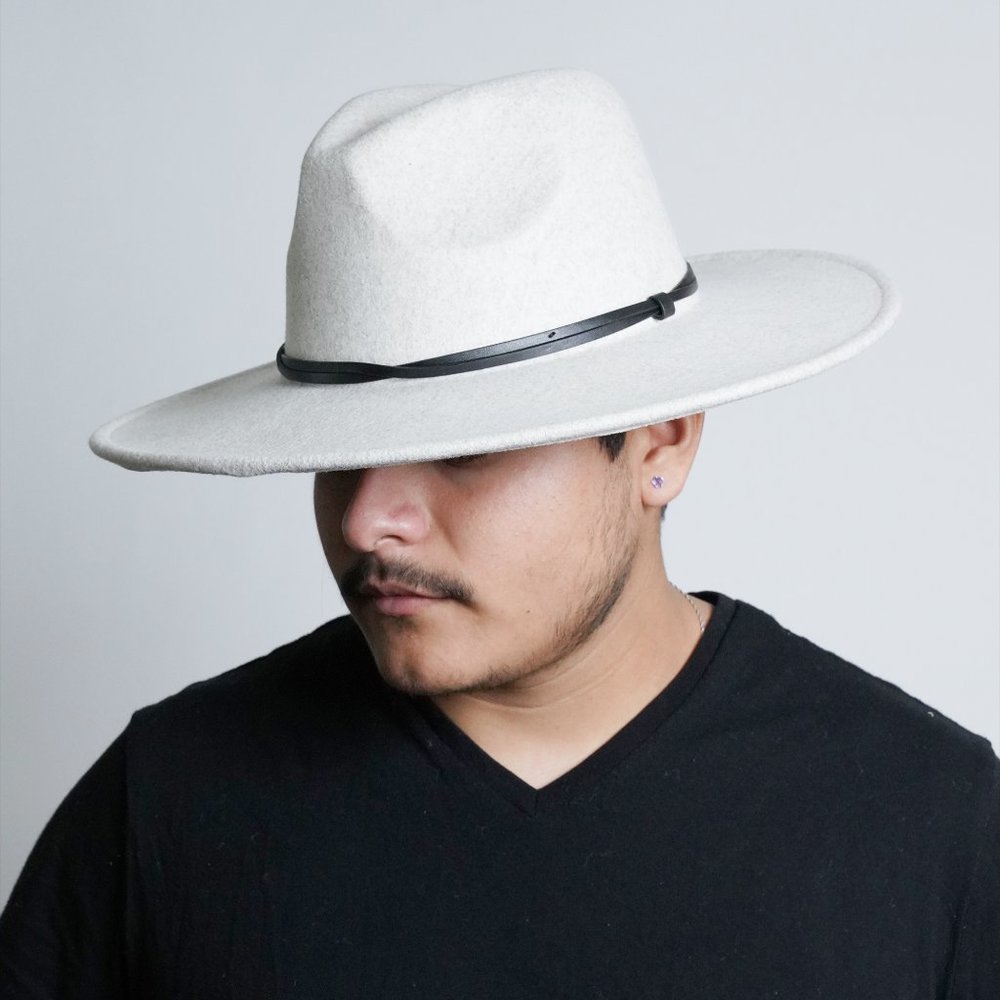 Ivory Fedora Hat with Leather Trim
